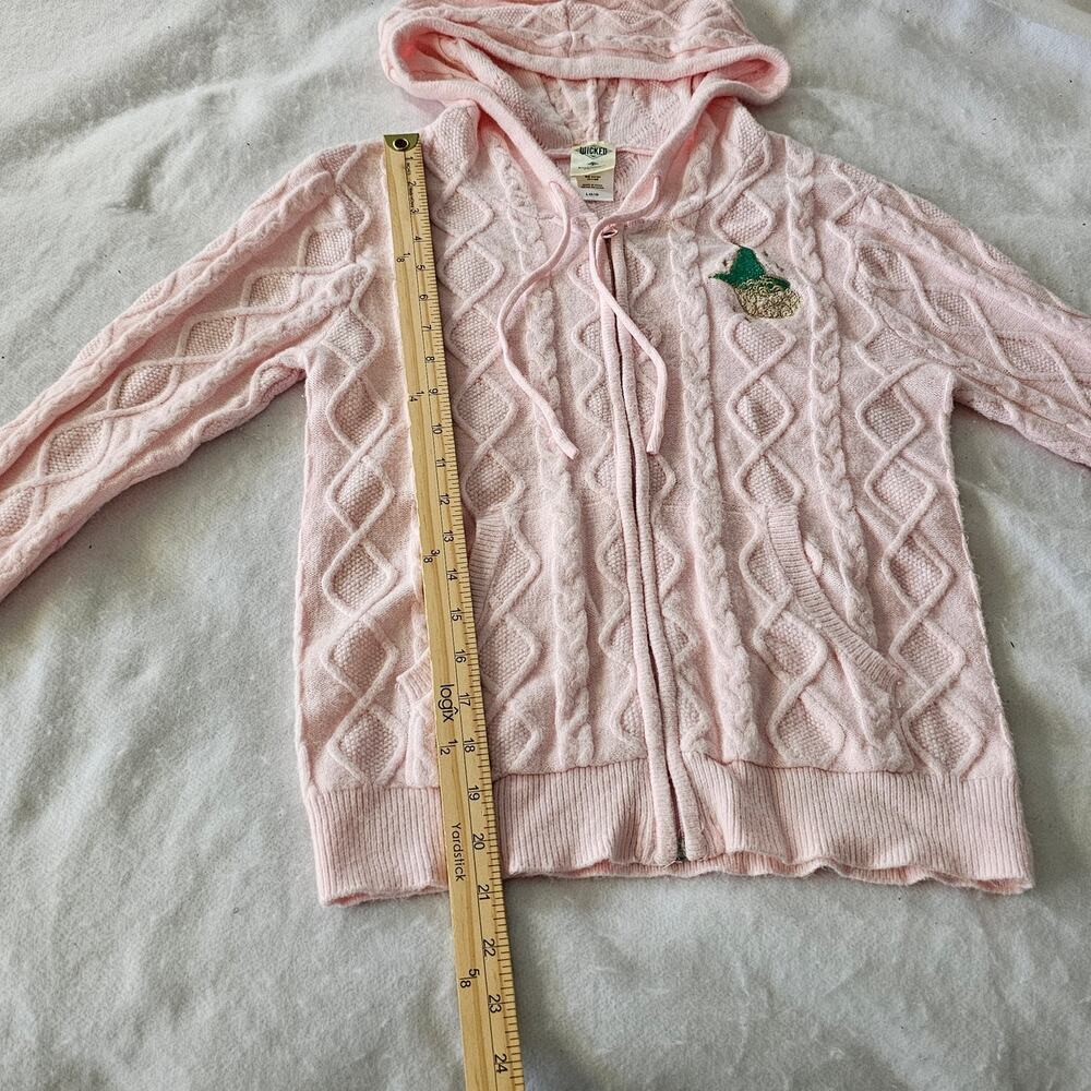 Wicked Brand Girls Hooded Sweater, Pink Cable Knit, Full Zip, Size L - Picture 9 of 10